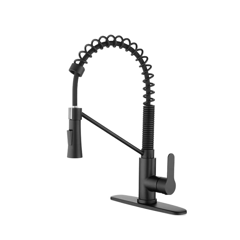 Single Handle Matte Black Kitchen Sink Faucet with Pull Down Sprayer Deck Mount Kitchen Faucets With Deck Plate
