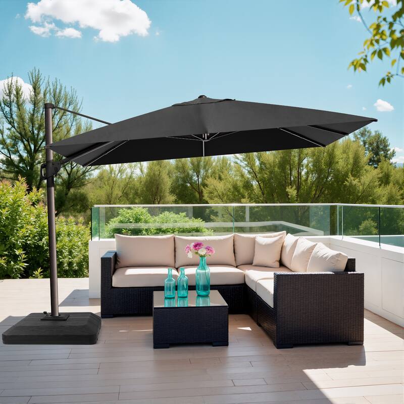 9 x 12 ft Outdoor Patio Cantilever Offset Umbrella with 4 Piece Premium Offset Umbrella Base - Black