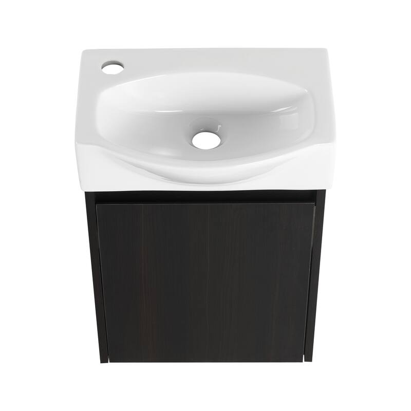 16" Bathroom Vanity Sink Combo with Ceramic Sink, Oak Cabinet for Small Bathrooms and Powder Rooms