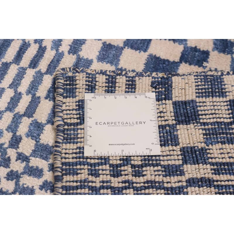ECARPETGALLERY Hand Loomed Kashkuli Gabbeh Cream, Dark Blue Viscose Rug - 5'4 x 7'7