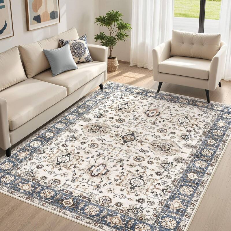 Boho Rug Vintage Pattern Large Non-Slip Stain Resistant Soft Durable
