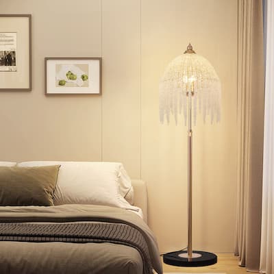 3-Light Elegant Crystal Floor Lamp, Vintage Waterfall Design