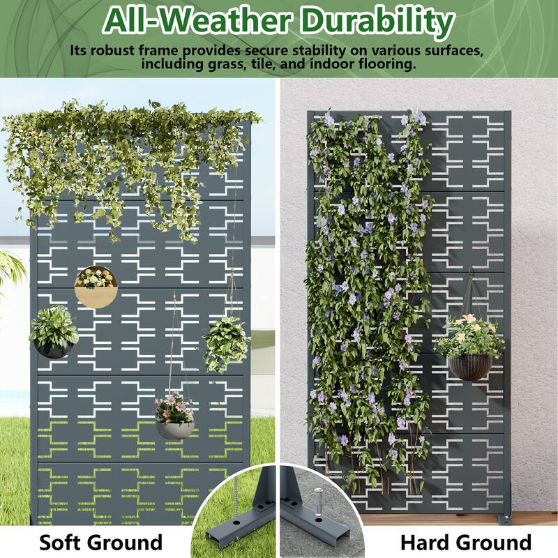 72" H×47"W Dovelina Black Outdoor Freestanding Metal Privacy Screen Decorative Garden Fence