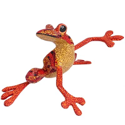 NOVICA Handmade Lithe Tree Frog Wood Alebrije Sculpture