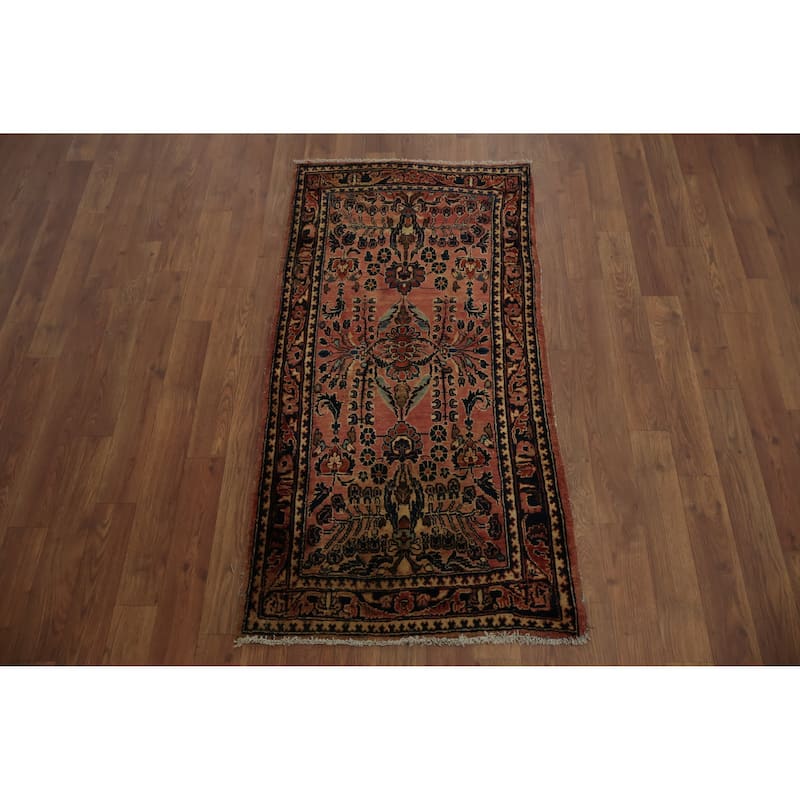 Hand Knotted Oriental 100% Wool Carpet Traditional Floral Oranges & Rust Sarouk Area Rug - 4' 0'' X 2' 0''