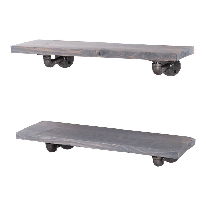 Restore Wood 24 in. Wall Shelf, L-Shape Steel Pipe Brackets, Set of 2