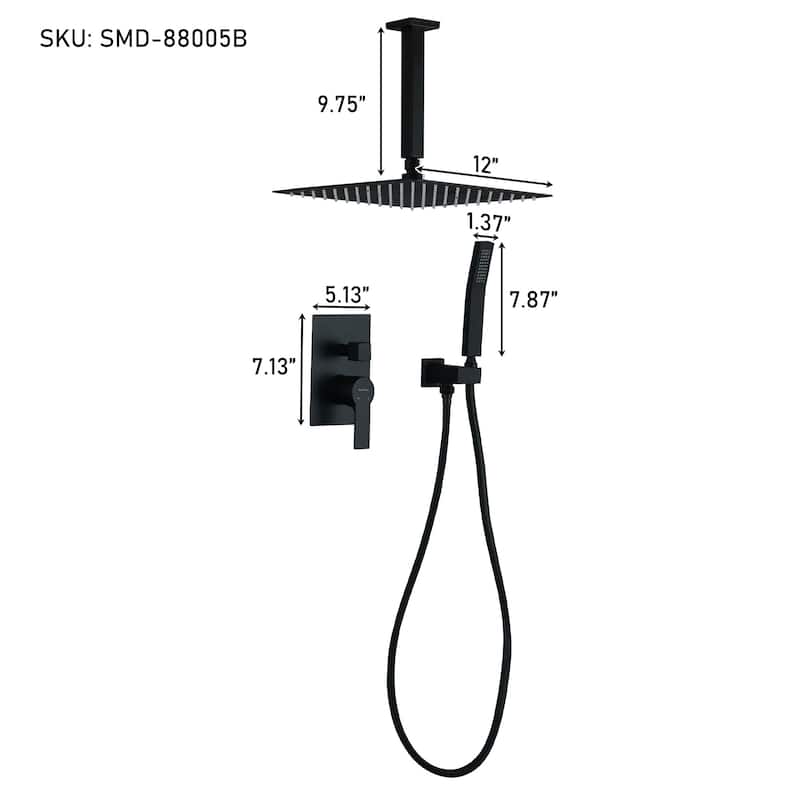 Clihome 12 Inch Ceiling Mounted Rain Shower System