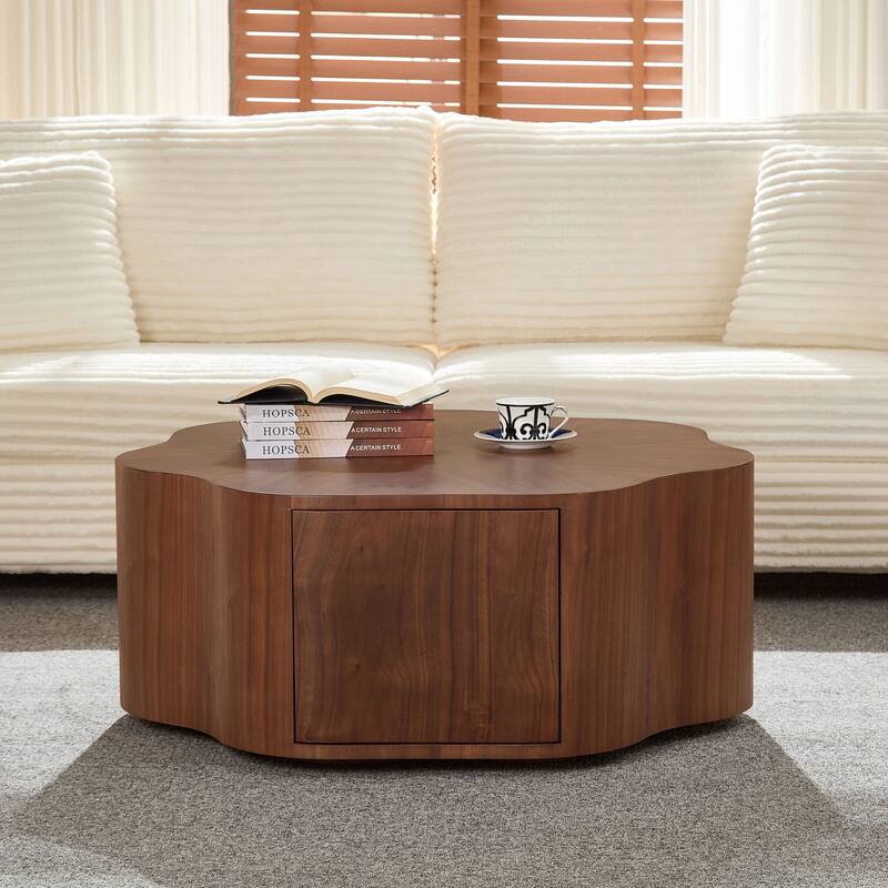 35.43 inch Petal - shaped Design Round Coffee Table - Walnut