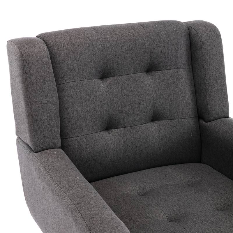 Dark Gray Linen Modern 29.53" Upholstered Buttons Tufted Accent Chair with Black Solid Wood Legs