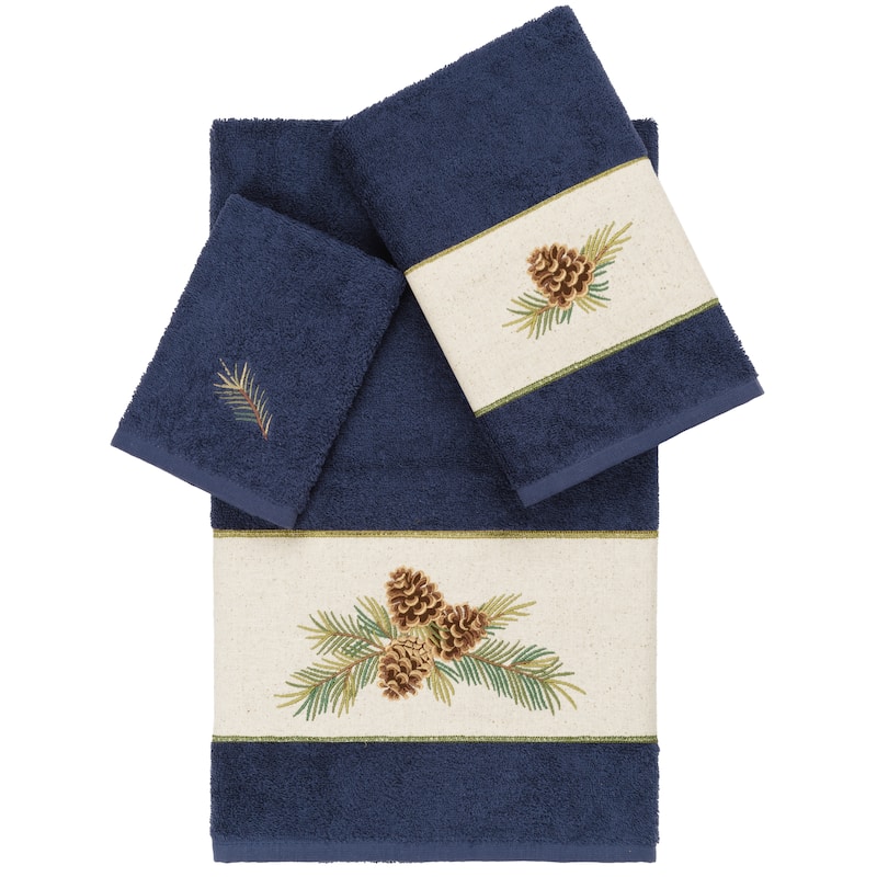 Authentic Hotel and Spa 100% Turkish Cotton Pierre 3PC Embellished Towel Set - Midnight Blue
