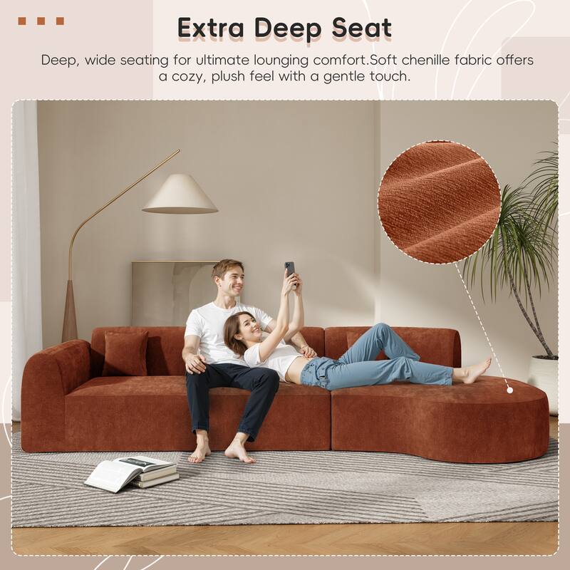 140" Fully Assembled Curved Sectional Sofa with High-Density Compressed Foam Chaise Lounge 3-Piece Modern Living Room Set