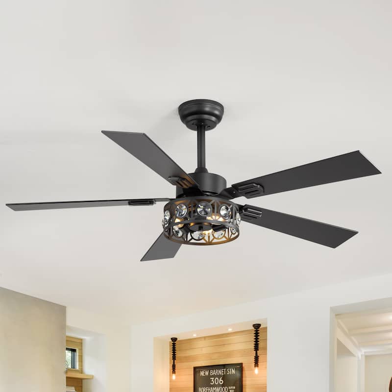 48" Wood 5-Blade Crystal Fandelier Ceiling Fan with Remote and Light