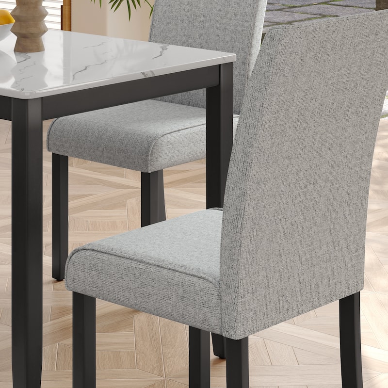 Corvus Fowey 5-piece Dining Set, Marble Sticker MDF Table and 4 Upholstered Chairs