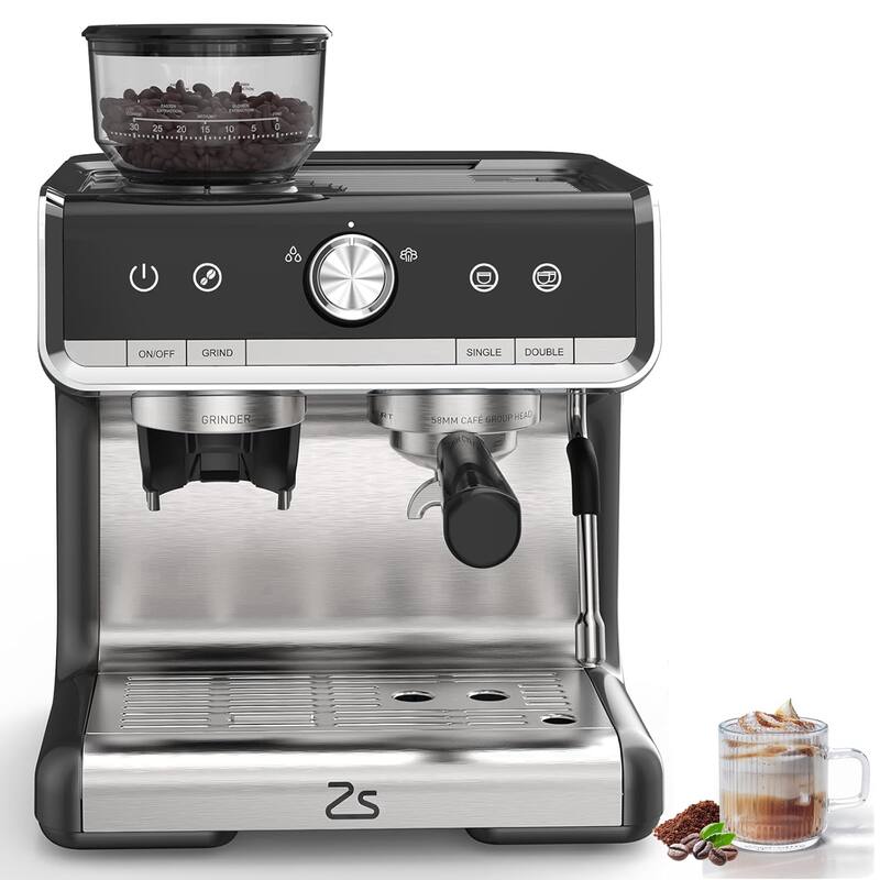 1450W Semi-Automatic Espresso Machine with Built-in Grinder and Milk Frother - Silver