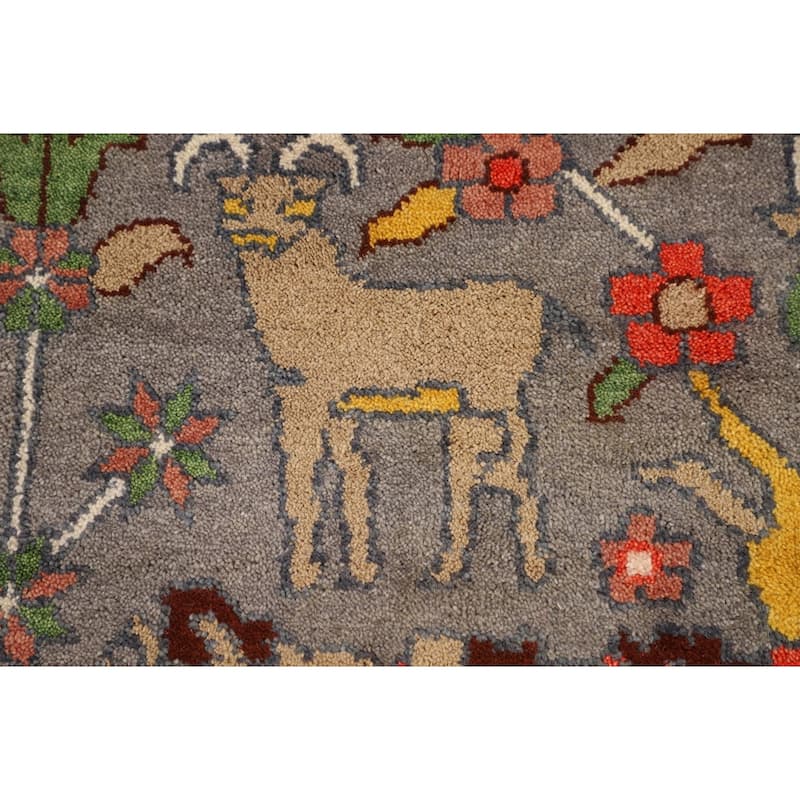 Hunting Animals Ziegler Indian Area Rug Hand-Knotted Wool Carpet - 9'1" X 11'10"