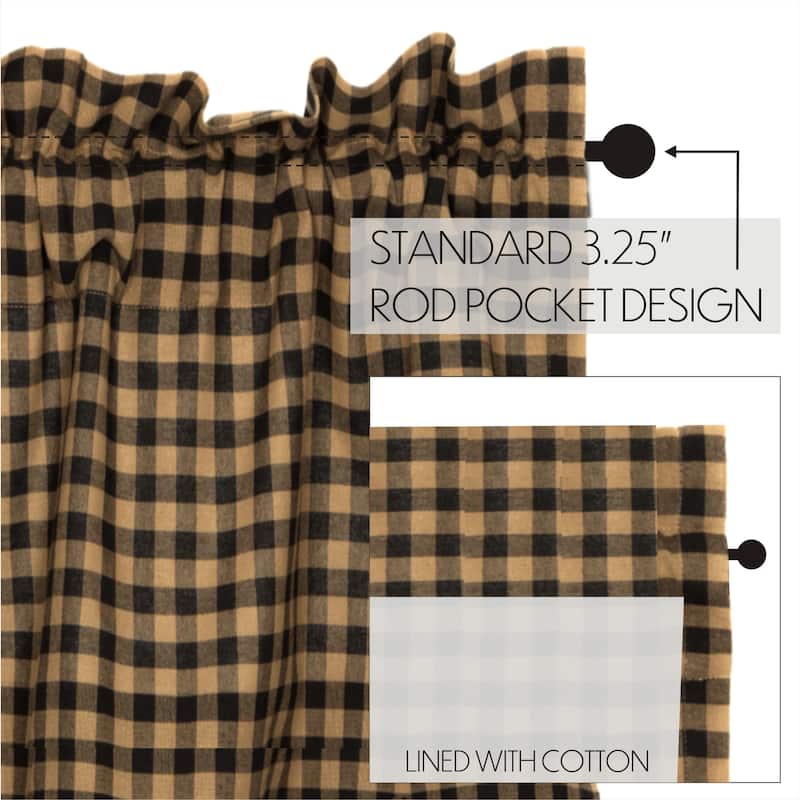 Primitive Kitchen Curtains VHC Burgundy Check Swag Pair Rod Pocket Cotton Check - Swag 36x36x16