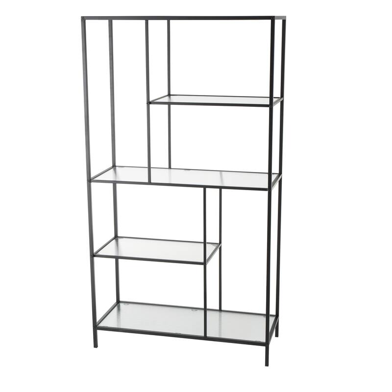 Black Metal 4 Shelf Shelving Unit with Clear Glass Shelves
