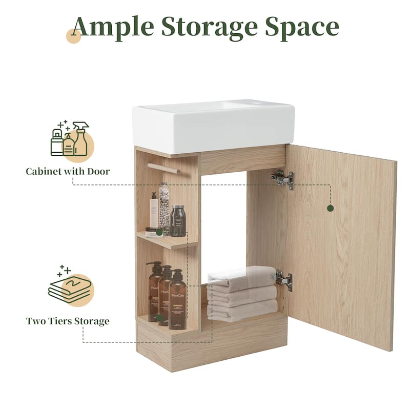 18.6" Bathroom Vanity with Sink, Bathroom Vanity Cabinet with 2-tier Shelf