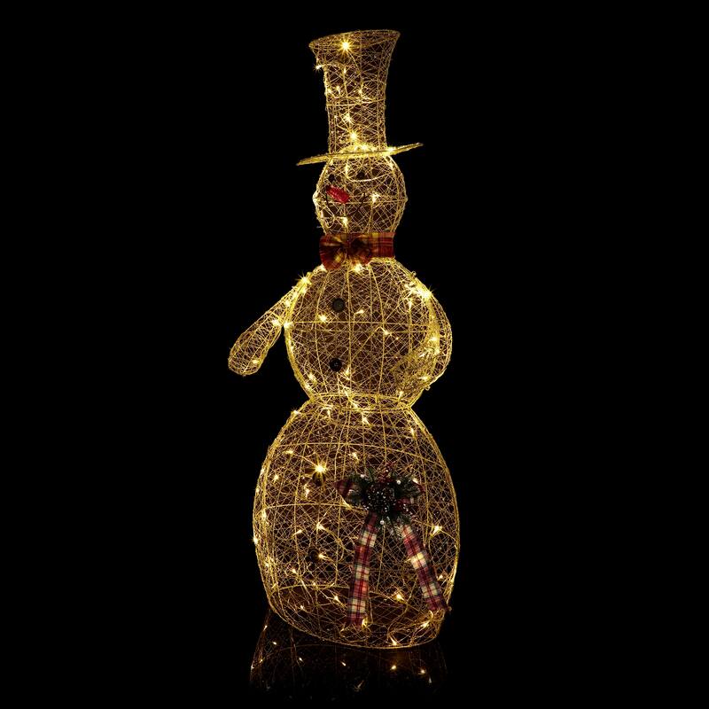 Alpine Corporation Gold Wire Holiday Décor Snowman with Warm White LED Lights