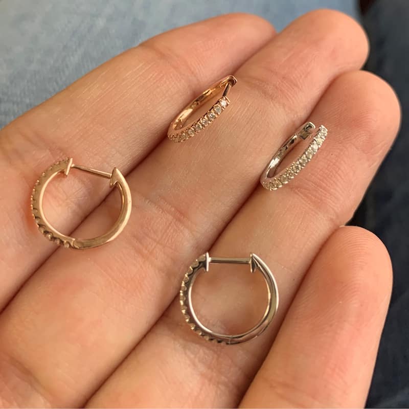 Joelle Collection Half-a-Pair Huggie Small Thin Hoop Earring 0.04 cttw. 14K Gold - Perfect for Second Hole - 12mm