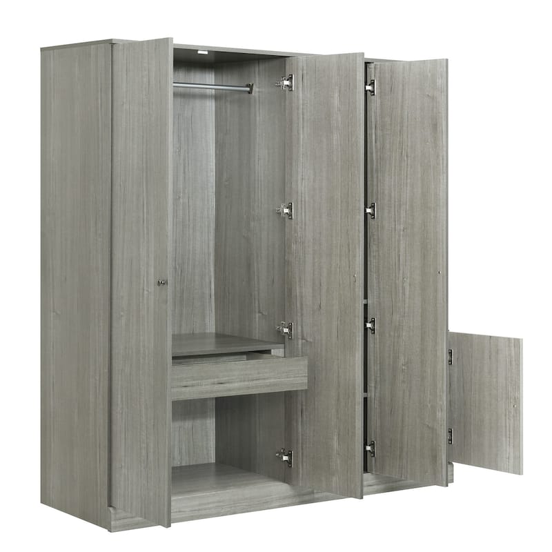 Modern Freestanding Wardrobe Closet With Storage Shelves and Full-Length Mirror