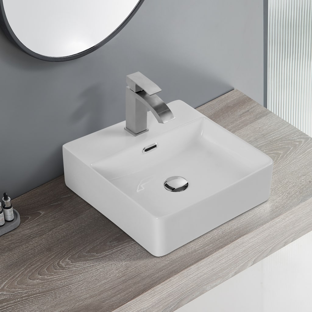 16.5" Square Countertop Ceramic Bathroom Sink with Overflow