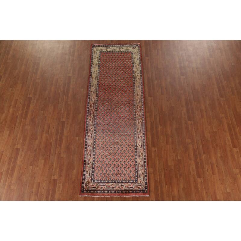 Hand Knotted Oriental 100% Wool Carpet Traditional All-Over Red Botemir Runner Rug - 10' 3'' X 3' 4''