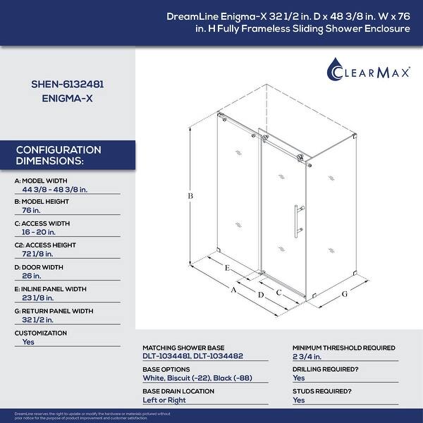 Dreamline Enigma X 32 1 2 In D X 48 3 8 In W X 76 In H Sliding Shower Enclosure 32 5 X 44 38 48 38 Overstock