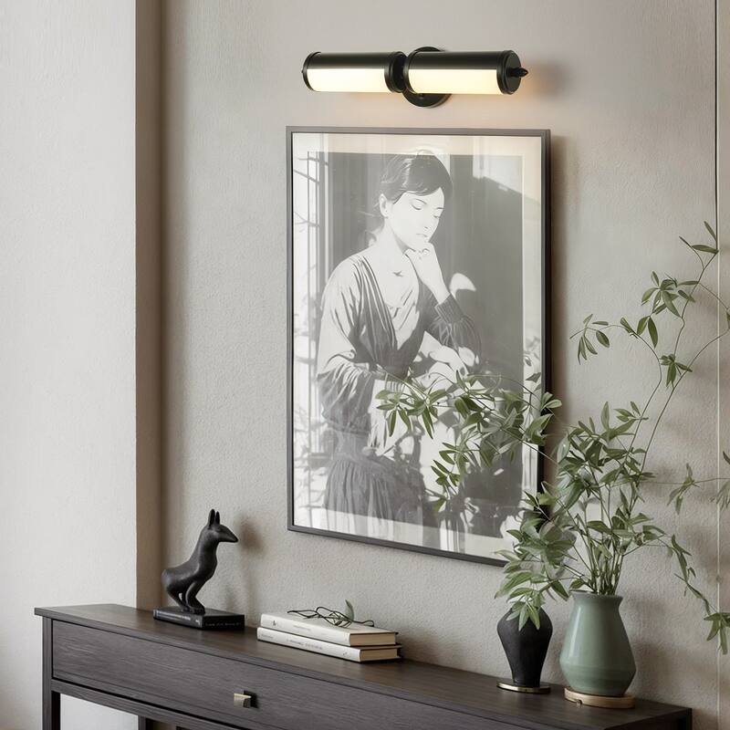 20.2in. 2-Light Modern Brass Cylinder LED Bathroom Wall Sconce with Acrylic Shade