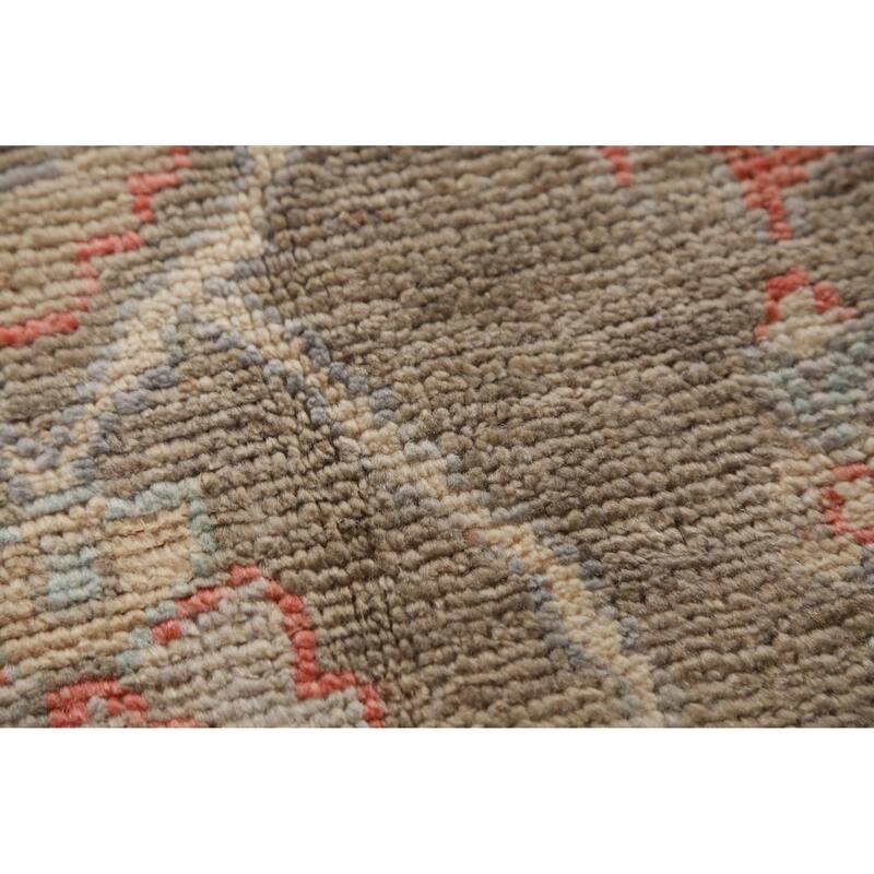 Hand Knotted Oriental 100% Wool Carpet Transitional All-Over Brown Oushak Area Rug - 8' 11'' X 6' 2''