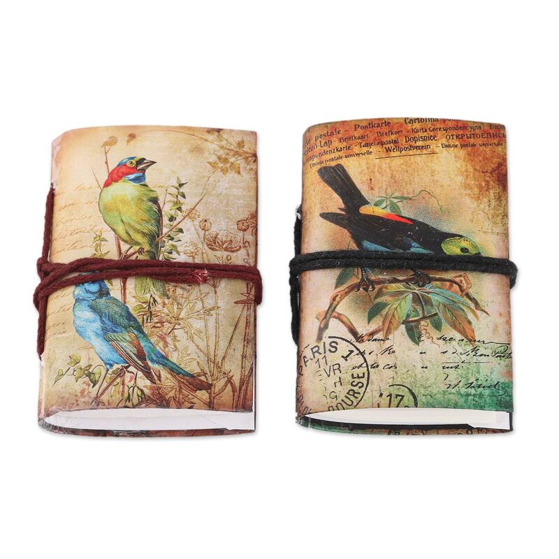 Novica Handmade Spring Songbirds Paper Mini Journals (Set Of 2)