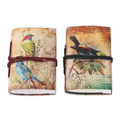 Novica Handmade Spring Songbirds Paper Mini Journals (Set Of 2)