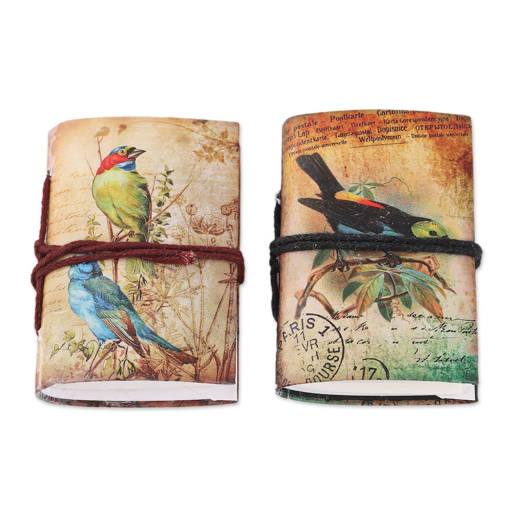 Novica Handmade Spring Songbirds Paper Mini Journals (Set Of 2)