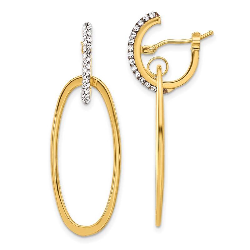 Curata 14k Yellow Gold Polished 39.5x14mm Crystals Oval Hoop Earrings