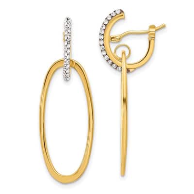 Curata 14k Yellow Gold Polished 39.5x14mm Crystals Oval Hoop Earrings