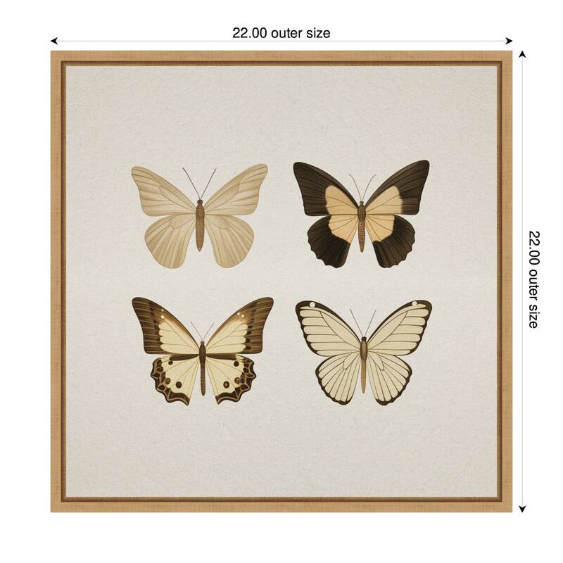 Kate and Laurel Sylvie Vintage Style Butterflies in Neutral Tones Framed Canvas by The Creative Bunch Studio