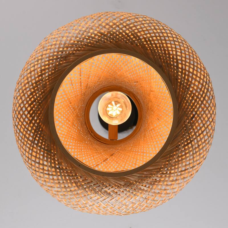 15" Natural Farmhouse Vase Shape Handwoven Rattan Caged Pendant Light - 14.96" D x 14.96" W x 62.99 " H