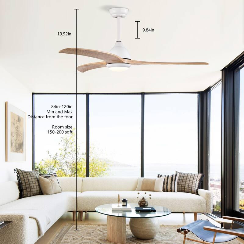 Modern Ceiling Fan Light with Lighting and Solid Wood Blades, Reversible DC Motor for Bedroom and Living Room