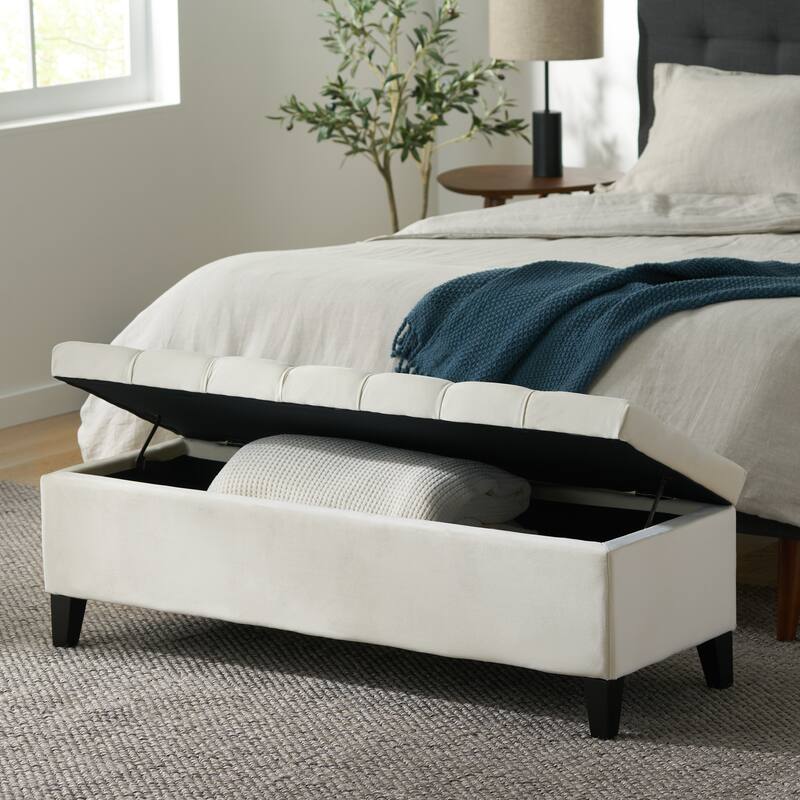 51" Button-Tufted Diamond Stitch Storage Ottoman with Pressure Hinges