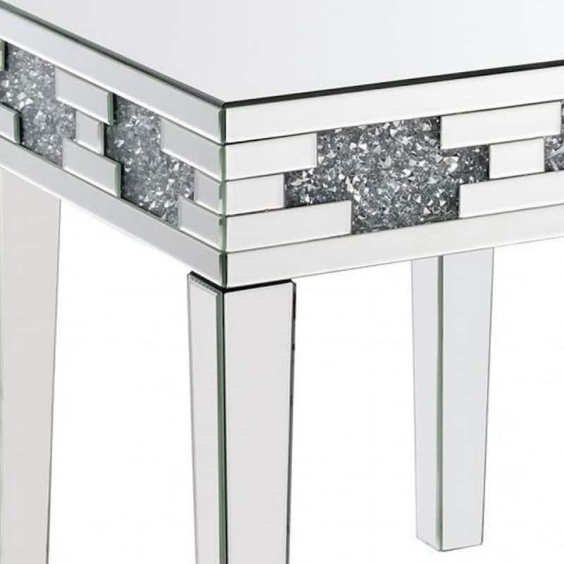 End Table with Mirror Panel Framing and Faux Diamonds, Silver