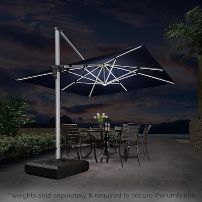 PURPLE LEAF 11 ft Double Top LED Square Patio Cantilever Umbrella with Base