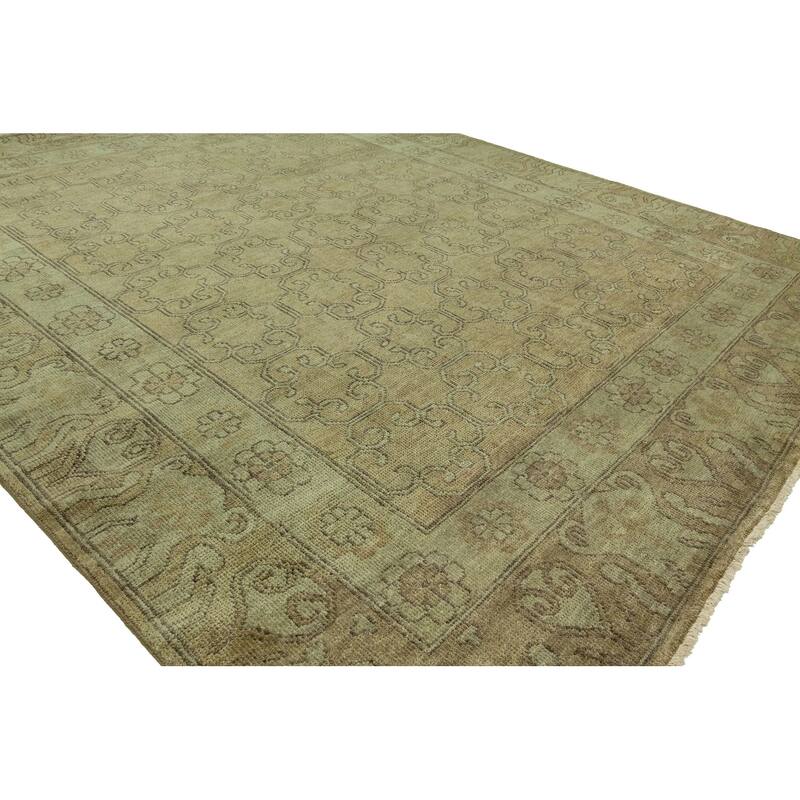 Transitional Brown Hand-Knotted Wool Area Rug