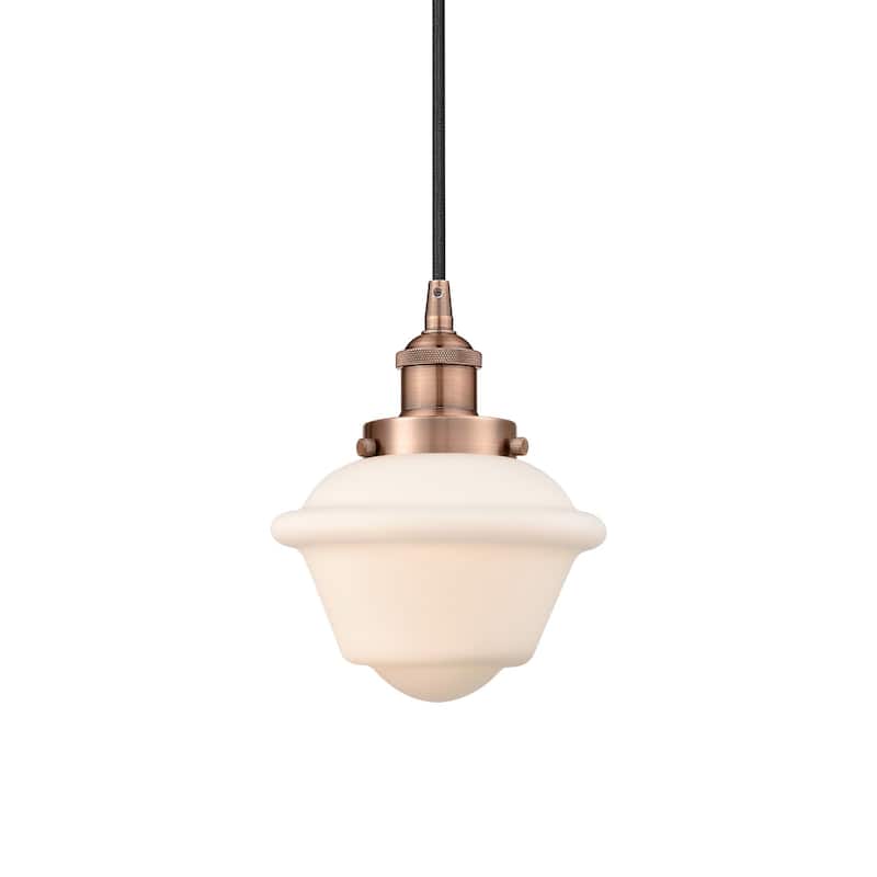 Innovations Lighting 616-1PH-10-8 Oxford Pendant Oxford 8" Wide Mini - Antique Copper / Matte White