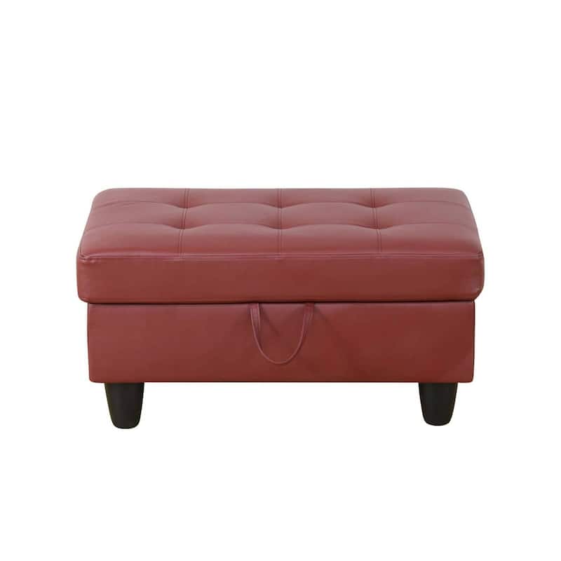Black Faux Leather Storage Ottoman - Red