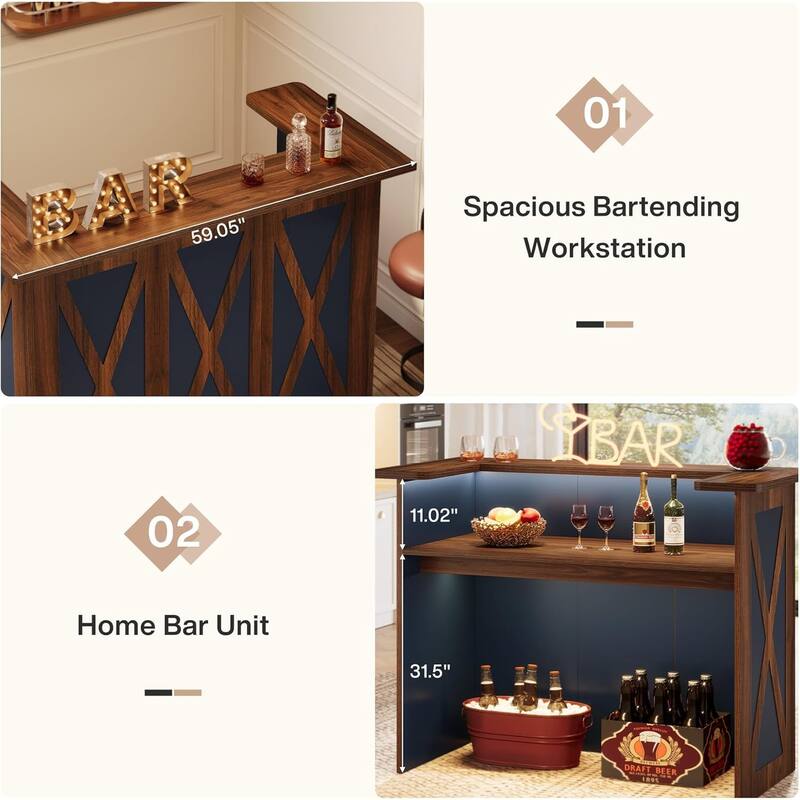 59-Inch Home Bar Unit, 43.3" H Modern Liquor Bar Table with X-Shaped Pattern, Wine Table