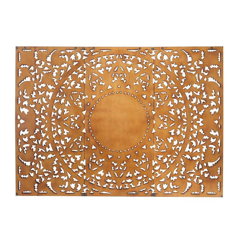 Wooden Handmade Intricately Carved Floral Wall Decor with Mandala Design (Set of 3) - Brown or White