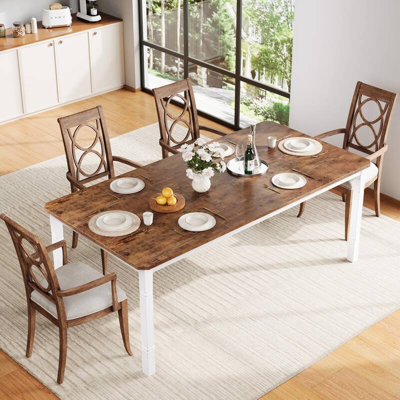 78.7" Farmhouse Dining Table for 6–8, Rustic Wood Table with Metal Frame & Chamfered Corners for Dining Room