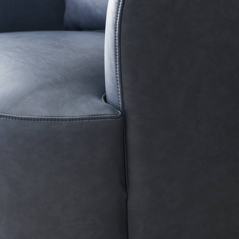 KINWELL 34" Wide Swivel Faux Leather Barrel Armchair Upholstered PU Leather Accent Chairs for Living Room Office Lounge