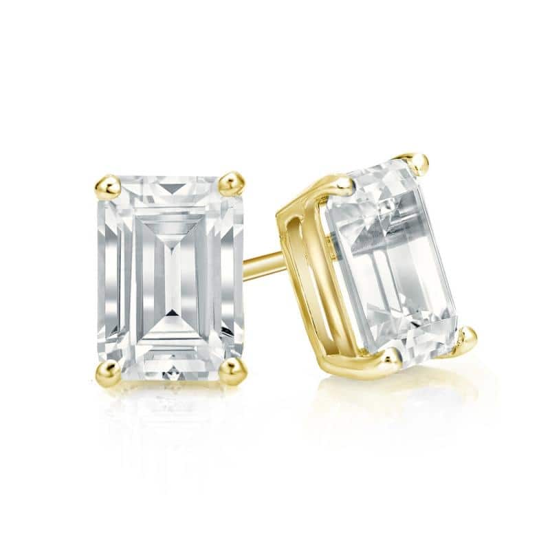 Auriya Lab Grown Emerald-cut 4-Prong Diamond Stud Earrings 2.00 to 10.00 ct. tw. Push-Back (D-E VVS)