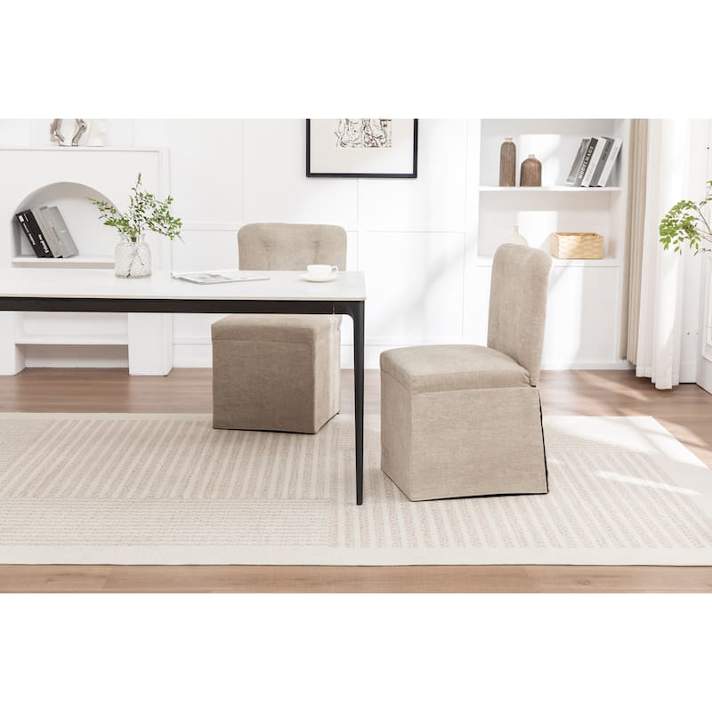 2-Piece Linen Dining Chairs, Modern Fabric Side Chairs,with Padded Seat and Backrest, Upholstered Armless Chairs